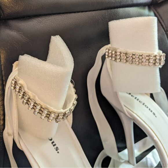 NEW Delicious Rhinestone Ankle Tie Stiletto Heels - Picture 8 of 14
